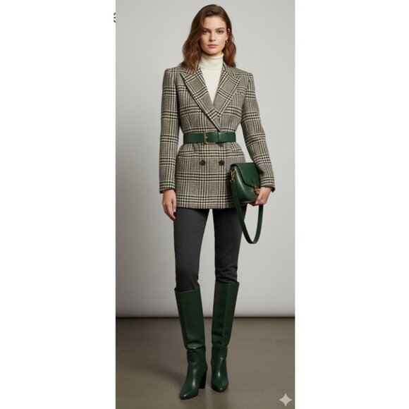 Gucci Vintage Wool Houndstooth Prairie OldMoney Double Vented Blazer Size 38/4 - Picture 1 of 15